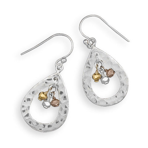 Hammered French Wire Earrings with Tri Tone Bead Drop