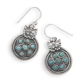 Oxidized Synthetic Turquoise French Wire Earrings