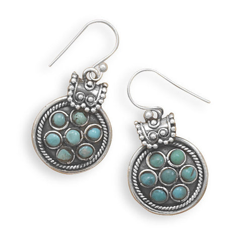 Oxidized Synthetic Turquoise French Wire Earrings