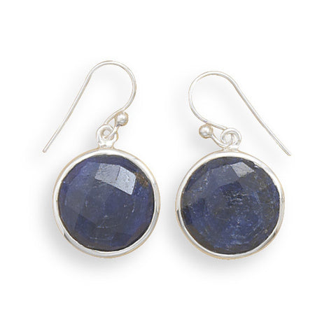Round Faceted Rough-Cut Sapphire Earrings