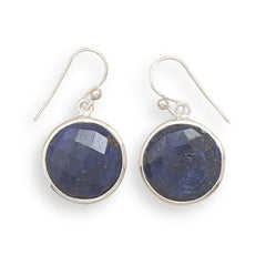 Round Faceted Rough-Cut Sapphire Earrings
