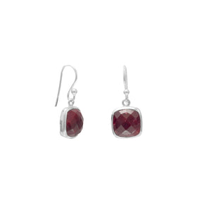 Square Faceted Rough-Cut Ruby Earrings