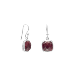 Square Faceted Rough-Cut Ruby Earrings