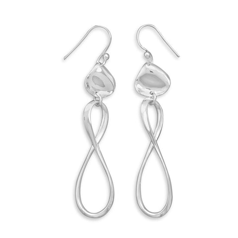 French Wire Earrings with Polished Tag and Infinity Drop
