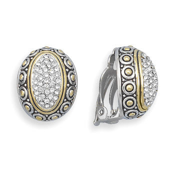 Rhodium and 14 Karat Gold Plated CZ Clip-On Earrings