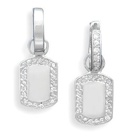 Rhodium Plated Reversible CZ Hoop Earrings with Tag Drops