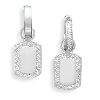 Rhodium Plated Reversible CZ Hoop Earrings with Tag Drops
