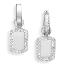Rhodium Plated Reversible CZ Hoop Earrings with Tag Drops