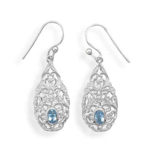 Pear Shape Blue Topaz Drop Earrings