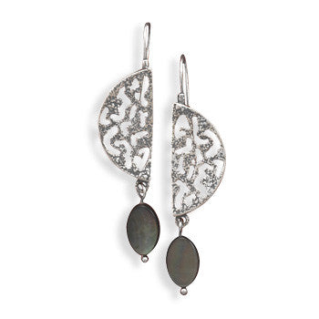 Oxidized 1/2 Moon Earrings with Shell Drop