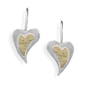 14 Karat Gold and Sterling Silver Heart Wire Earrings