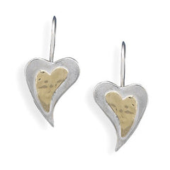 14 Karat Gold and Sterling Silver Heart Wire Earrings