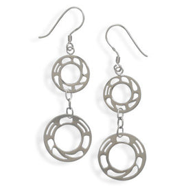Rhodium Plated French Wire Earrings with Two Circle Drop