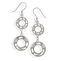 Rhodium Plated French Wire Earrings with Two Circle Drop