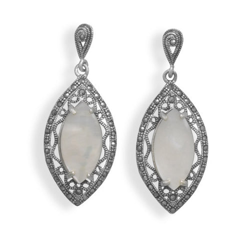 Cut Out Marcasite and White Shell Earrings