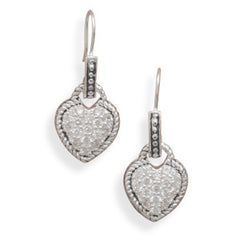 CZ Heart Earrings with Oxidized Rope Edge