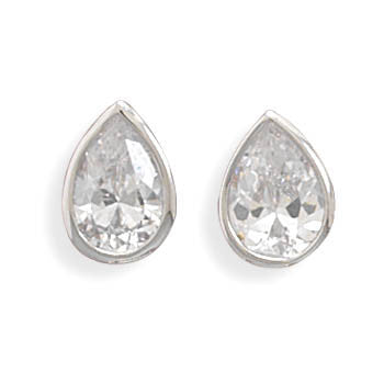 Rhodium Plated Tear Shape CZ Stud Earrings