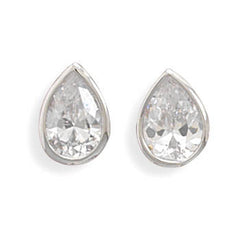 Rhodium Plated Tear Shape CZ Stud Earrings