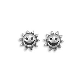 Oxidized Smiling Sun Stud Earrings