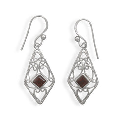 Scroll and Garnet French Wire Earrings