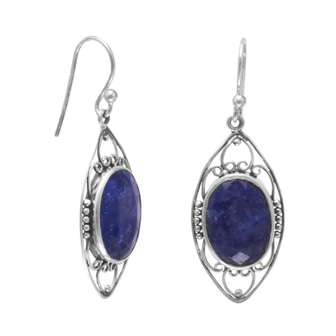 Polished Rough-Cut Sapphire French Wire Earrings