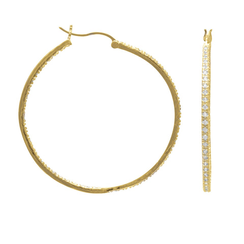 14 Karat Gold Plated CZ Hoop Earrings