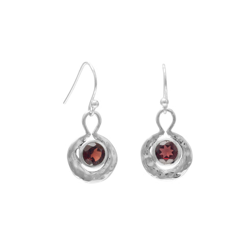Oxidized Round Hammered Earrings With Garnet