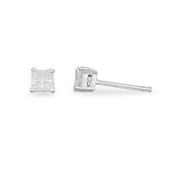 4mm 4 Cut Square CZ Earrings