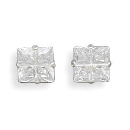 6mm 4 Cut Square CZ Earrings