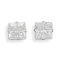 6mm 4 Cut Square CZ Earrings