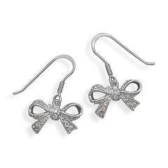 Rhodium Plated CZ Bow Earrings