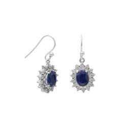 Rough-Cut Sapphire and Clear CZ French Wire Earrings