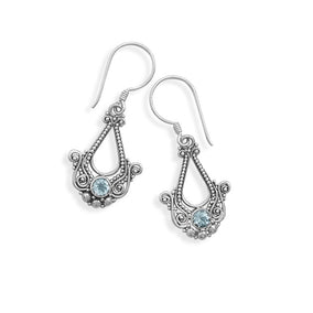 Ornate Blue Topaz French Wire Earrings