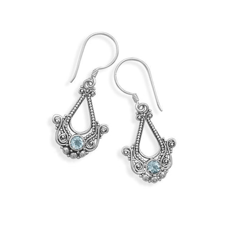 Ornate Blue Topaz French Wire Earrings