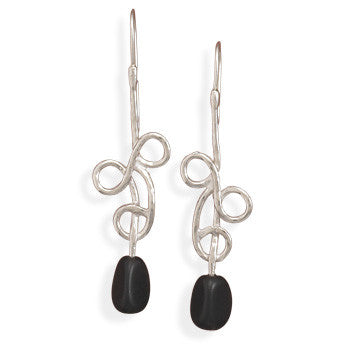 Swirl Design Earrings with Obsidian Bead