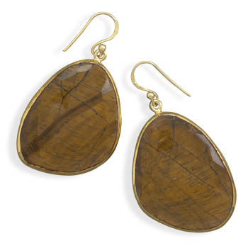 14 Karat Gold Plated Freeform Tiger's Eye Earrings