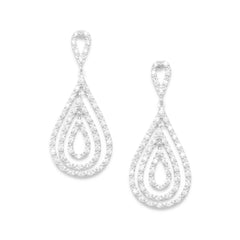 Rhodium Plated CZ Pear Drop Earrings