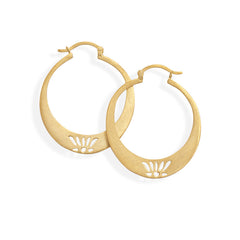 14 Karat Gold Plated Hoop Earrings with Lotus Design