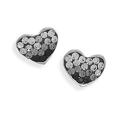 White and Black Crystal Heart Earrings