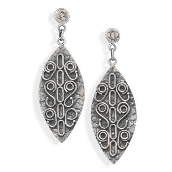 Oxidized Marquise Post Drop Earrings