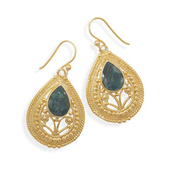 Ornate 14 Karat Gold Plated Rough-Cut Emerald Earrings