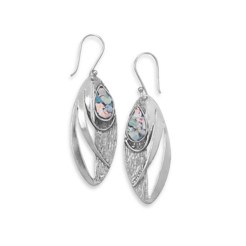 Oxidized Marquise Earrings with Roman Glass