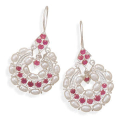 Ruby and Cultured Freshwater Pearl Earrings