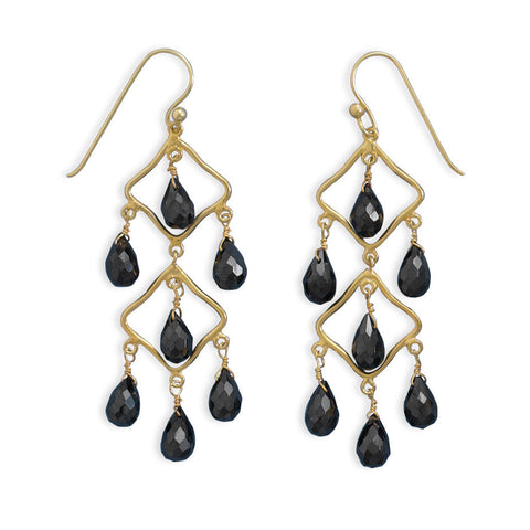 14 Karat Gold Plated Black Spinel Earrings