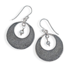 Oxidized Open Circle Earrings with Cultured Freshwater Pearl