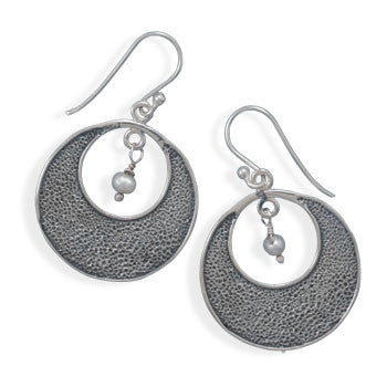 Oxidized Open Circle Earrings with Cultured Freshwater Pearl