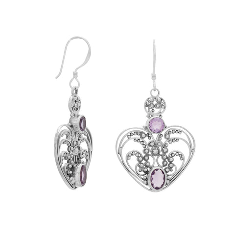 Oxidized Ornate Amethyst Earrings