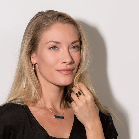 14 Karat Gold Plated Blue Aventurine Bar Necklace