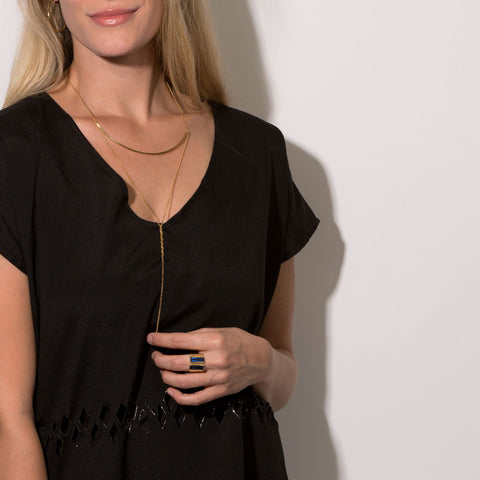 14 Karat Gold Plated Long Bar Drop Necklace