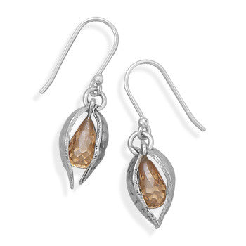 CZ and Leaf Design Earrings